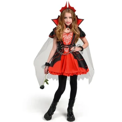Afbeelding van Spooktacular Creations Vampierkostuum voor meisjes, donkerrode vampierjurk Halloween kostuum, rollenspel en kostuumfeesten, maat L (10 12 jaar)