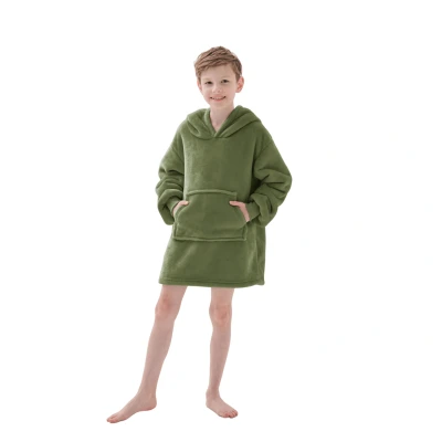 Afbeelding van Dutch Decor JUNIOR Hoodie voor kinderen groen superzachte stof met buidel en capuchon teddy binnenvoering Fleece kinder poncho cadeautip!