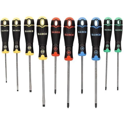 Afbeelding van Bahco Schroevendraaierset Gekleurd 10 delig Gleuf, PH1. PH2, PZ1, PZ2, T15, T20 B219.010RB