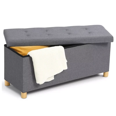 Image de Banc coffre rangement sur pied 100 cm tissu gris anthracite