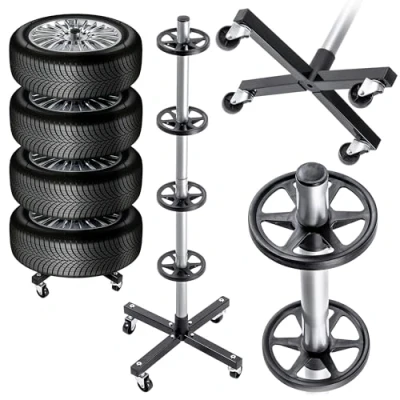 Afbeelding van KADAX Autobandenhouder met velgen, velgenas wielen voor garage, ruimtebesparend bandenrek, bandenas banden, garageaccessoires