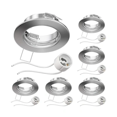Afbeelding van ledscom.de 6 Inbouwspots met behuizing voor in het plafond, FERE, mat chroom (led/halogeen/GU10/MR16/PAR16/50mm) incl. GU10 fitting