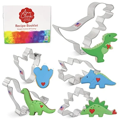 Afbeelding van Ann Clark 5 stuks dinosaurus uitsteekvormpjes met triceratops, stegosaurus, T Rex, brontosaurus en dinosaurusvoetafdruk