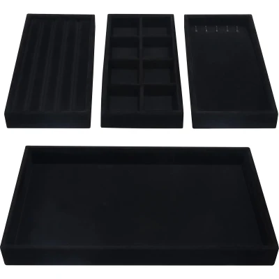 Afbeelding van Belle Vous Zwart Velours Stapelbare Sieraden Organizer Opslag Bakken (4 Pak) 35,3 x 24,2 cm Lade Display Dozen Verwijderbare Secties Voor Kettingen, Ringen, Armbanden &amp; Oorbellen
