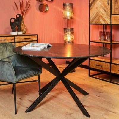 Afbeelding van Starfurn Eettafel Lynn Zwart Marmer Ø150 Cm