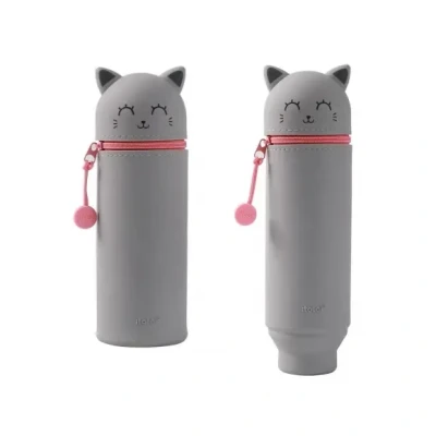 Afbeelding van I TOTAL® Zachte Siliconen etui voor school, rekbaar, met voorgevormde vorm, Grijze kat,