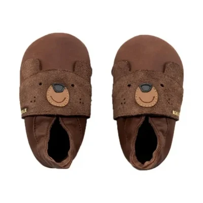 Afbeelding van Bobux Soft Soles Baby Slofjes Leer Papa Bear Toffee Maat 18