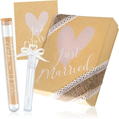 Afbeelding van WeddingTree Bruiloftsgeldgeschenkdoos Cadeau voor pasgetrouwden Geschenkverpakking met reageerbuis Bruiloftskaart en zeepbellen Bruiloftsgeschenkdoos Geldgeschenk