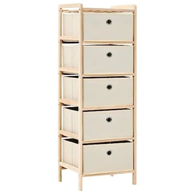 Afbeelding van Opbergmeubel Met 5 Stoffen Manden Cederhout Beige