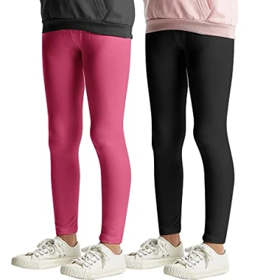 Afbeelding van L&amp;K II Basic Dancing Kids Leggings voor Meisjes Katoenen Zomer Fitness Capri Broek Effen Kleur 2708, 2 stuks zwart en roze