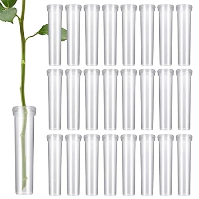 Afbeelding van Zocipro 100 stuks herbruikbare plastic waterbuizen met deksels voor bloemendecoratie, bloemstukken 7,1 x 1,8 cm