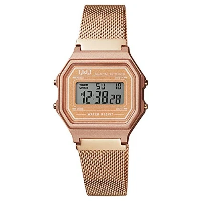 Afbeelding van Q&amp;Q M173J030Y Horloge Digitaal Dames Vrouwen Stalen/Mesh band Achthoek Kunststof Datumaanduiding Stopwatch Alarm Tweede tijdzone Backlight Waterdicht 3ATM Rosékleurig