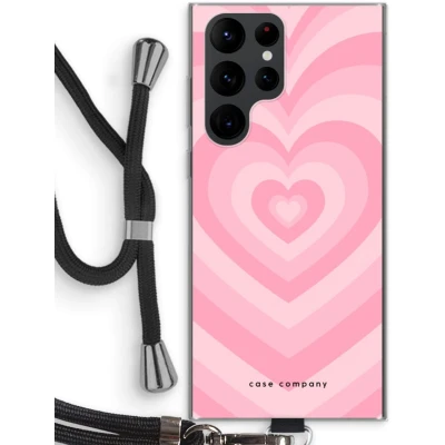 Afbeelding van Case Company® hoesje met Koord geschikt voor Samsung Galaxy S22 Ultra Hart Roos Telefoonhoesje Zwart Bescherming aan alle Kanten en Over de Schermrand