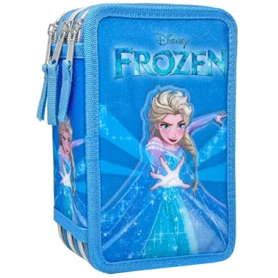 Afbeelding van Clondo Trousse triple pour enfants, garçons et filles, 44 accessoires scolaires, 3 fermetures éclair, crayons de couleur, feutres, ciseaux, Frozen25, à