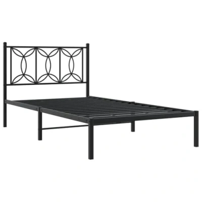 Afbeelding van Bedframe met hoofdbord metaal zwart 107x203 cm