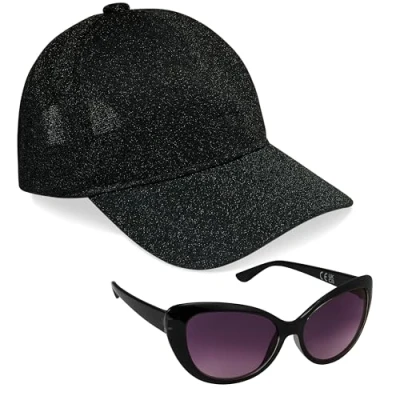 Afbeelding van CityComfort Pet en zonnebril set voor meisjes, honkbalpet uv zonnebril, Zwarte glitter.
