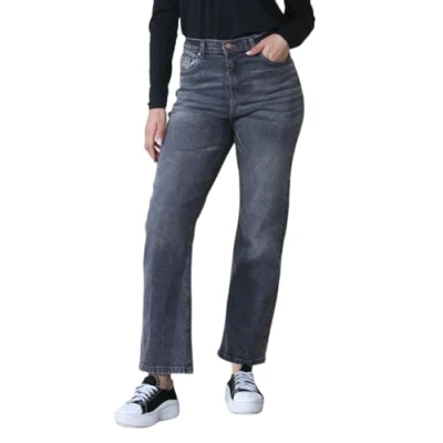 Afbeelding van MYT Dames Jeans Wijde Hoge Taille Rechte Fit Baggy Denim Maat 38 52, zwart.