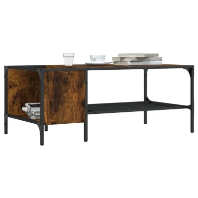 Afbeelding van Salontafel met rek 100x51x40 cm bewerkt hout gerookt eikenkleur