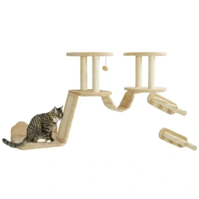 Afbeelding van PawHut Katten Klimmuur Set Pluche 158L x 38,5B 83H cm Beige