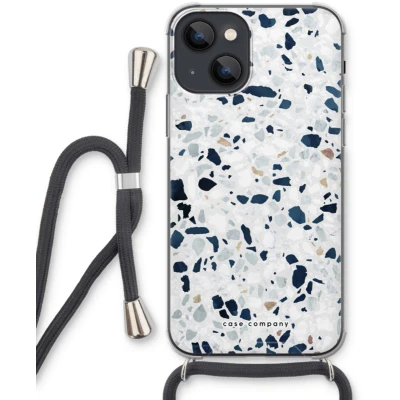Afbeelding van Case Company® hoesje met Koord geschikt voor iPhone 13 mini Terrazzo N1 Telefoonhoesje Zwart Extra Bescherming aan alle Kanten en Over de Schermrand