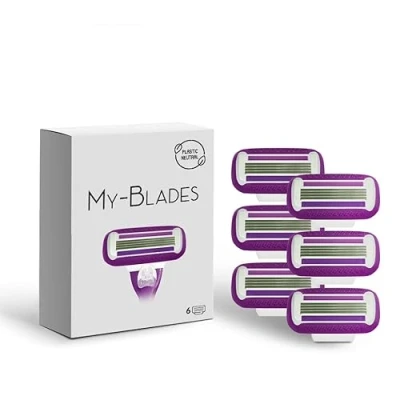 Afbeelding van My Blades® Set van 6 vervangende scheermesjes voor dames met 4 mesjes, compatibel Gillette Venus, neutrale kunststof Swirl en Smooth,