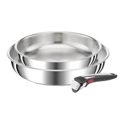 Image de Tefal Ingenio Preference On Lot de 2 Poêles 24/28 cm + poignée amovible, Induction, Acier inoxydable, Empilable, Compatible lave vaisselle, Fabriqué en France L9759002
