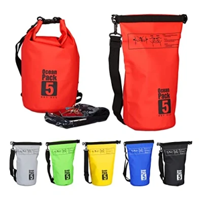 Afbeelding van Relaxdays Ocean Pack 5 liter waterdichte tas droogtas outdoor plunjezak zeilen rood