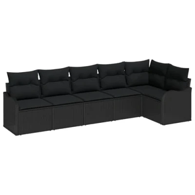 Afbeelding van vidaXL 6 delige Tuin Sofa Set met Kussens Zwart Poly Rattan, 2 zits Opslag &amp; Rattan