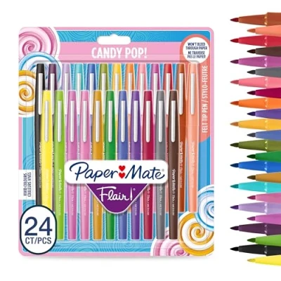 Afbeelding van Paper Mate Flair viltstiften Medium punt (0,7 mm) Diverse Candy POP kleuren 24 stuks
