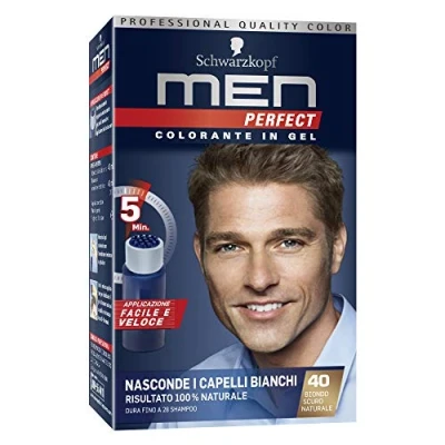 Image de Schwarzkopf Men Perfect Colorant en gel, couleur couvrante cheveux blancs pour homme, résultat naturel, teinte 40 blond foncé naturel