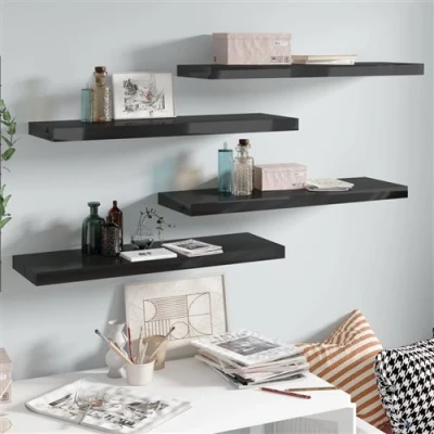 Afbeelding van Wandschappen zwevend 4 st 80x23,5x3,8 cm MDF hoogglans zwart