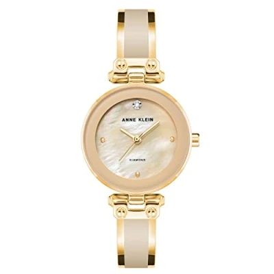 Afbeelding van ANNE KLEIN Dameshorloge met echte diamanten wijzerplaat, Beige, japans