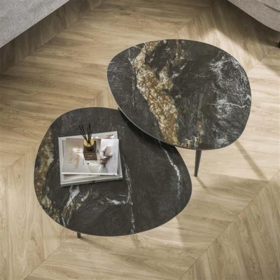 Afbeelding van Hoyz Collection Salontafel Set 2 Organisch Fossil Keramiek Zwart