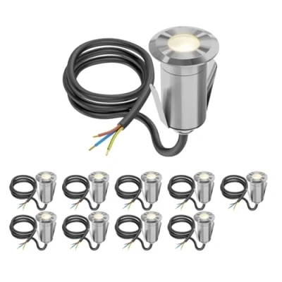 Afbeelding van ledscom.de GLOX 10 stuks led vloerinbouwlampen voor buiten, IP67, aluminium, rond, 33 mm Ø, warm wit, mat