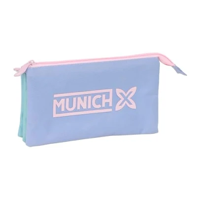 Afbeelding van Pennenetui met 3 vakken Munich Mellow Blauw Roze Hemelsblauw 22 x 12 cm