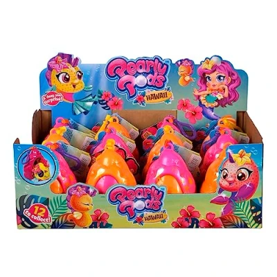 Afbeelding van Pearly Pods Hawaii 12 stuks pluche figuren met glitter, 8 cm, zeldzame zeemeermin parel in schelp hanger vanaf 3 jaar