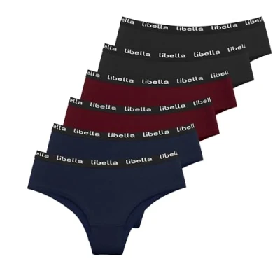 Afbeelding van Libella Damesslips, katoen, sport, stretch, ondergoed, dames, 6 stuks, 3411, 2 zwart, rood, blauw