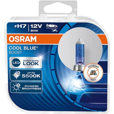Afbeelding van Osram Halogeenlamp H7 12V 80W Wit/IJsblauw 5500K Intens Cool Blue Boost Set 2 stuks