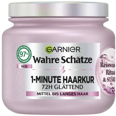 Afbeelding van Garnier Wahre Schätze 1 minuut haarkuur voor middellang tot lang haar, met rijstwater en kracht, meer glans soepelheid, rijstwaterritueel per stuk verpakt (1 x 340 ml)