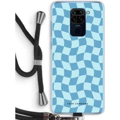 Afbeelding van Case Company® hoesje met Koord geschikt voor Xiaomi Redmi Note 9 Grid Blauw Telefoonhoesje Zwart Bescherming aan alle Kanten en Over de Schermrand
