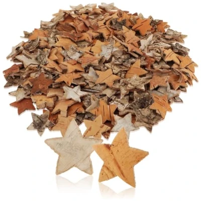 Afbeelding van com four® 200 stuks sterrendispersie decoratieset berkenhout sterren natuurlijke houten schijven om te knutselen
