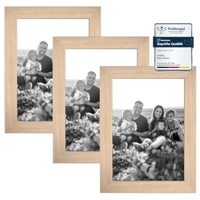 Afbeelding van CABBEL Set van 3 fotolijsten DIN A5 15 x 21 cm mdf houten fotolijst met onbreekbaar acrylglas naturel