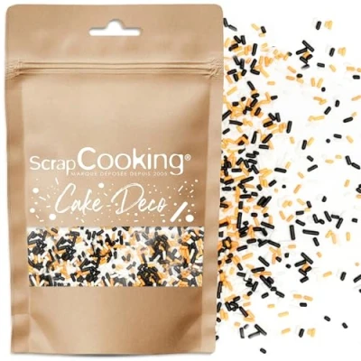 Image de ScrapCooking Décors Sucrés Vermicelles Halloween 80g Orange Noir Blanc Décorations en Sucre pour Pâtisserie, Desserts, Gâteaux, Biscuits, Cupcakes, Anniversaires 7446