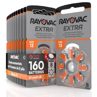 Afbeelding van Rayovac Extra 13 Sound Fusion Technology, 160 batterijen voor gehoorapparaten, 20 blisters met elk 8