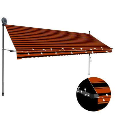 Afbeelding van Luifel handmatig uitschuifbaar met LED 400 cm oranje en bruin