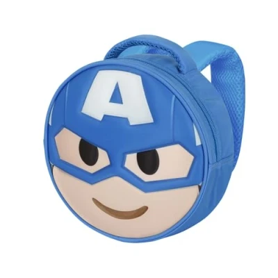 Afbeelding van Emoji rugzak Captain America Kleine ronde met 3D reliëf voorkant 22cm x 9cm, zacht materiaal, hoofdcompartiment ritssluiting, binnenvoering gaasvak, verstelbare schouderbanden, gewatteerde rug.