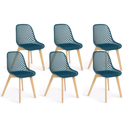 Image de Lot de 6 chaises MANDY bleu canard pour salle à manger