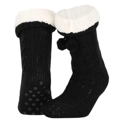 Afbeelding van Apollo dames Huissokken met antislip Zwart Maat 36/41 Fluffy sokken Slofsokken anti slip Warme Winter