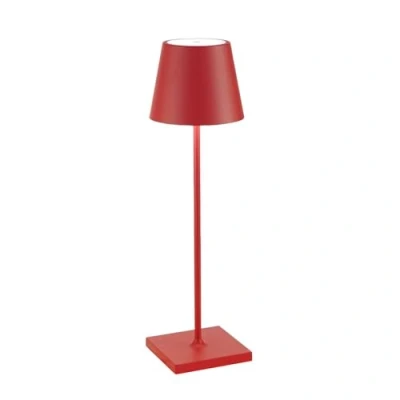 Afbeelding van Zafferano Poldina Pro Tafellamp Oplaadbare Buitenlamp Rood IP65 Spatwaterdicht Bureaulamp Snoerloos Dimbare LED Lamp Tuinlamp met Draadloos Oplaadstation 38 cm x Ø 11cm