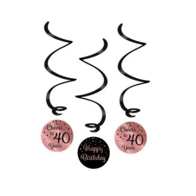 Image de Swirls Cheers à 40 ans Rose Or / Noir par 3 pièces